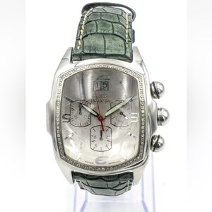 Invicta Diamond Lupah Meteorite Silver Watch with green alligator strap